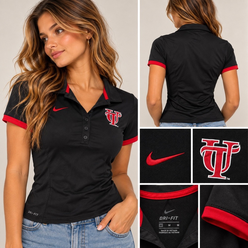 Nike Womens University of Utah Utes Dri-FIT Polo Shirt Black Red Size M